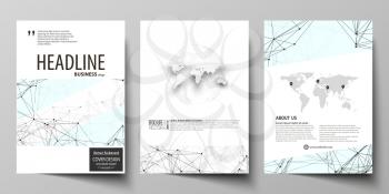 Business templates for brochure, magazine, flyer, booklet or annual report. Cover design template, easy editable vector, abstract flat layout in A4 size. Chemistry pattern, connecting lines and dots, 