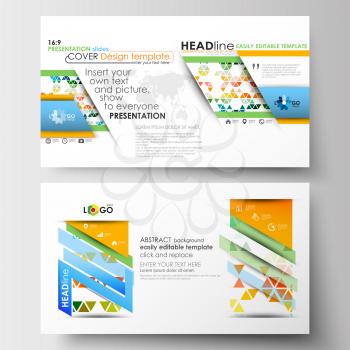 Business templates in HD format for presentation slides. Easy editable abstract layouts in flat design. Abstract triangles, triangular background, modern colorful polygonal vector.
