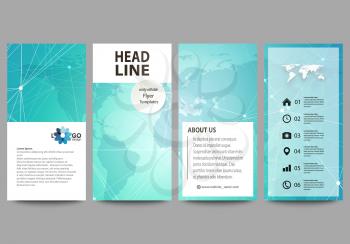 The minimalistic abstract vector illustration of the editable layout of four modern vertical banners, flyers design business templates. Chemistry pattern. Molecule structure. Medical, science backgrou