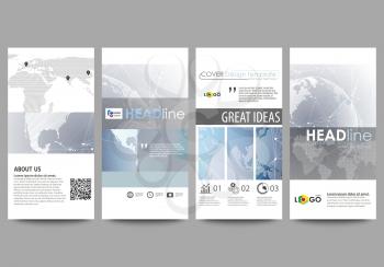 The minimalistic abstract vector illustration of the editable layout of four modern vertical banners, flyers design business templates. Technology concept. Molecule structure, connecting background