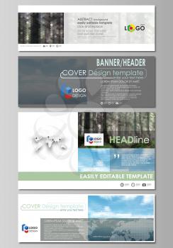 Social media and email headers set, modern banners. Business templates. Easy editable abstract design template, vector layouts in popular sizes. Colorful background made of triangular or hexagonal tex