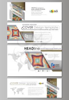 Social media and email headers set, modern banners. Business templates. Easy editable abstract design template, vector layouts in popular sizes. Tribal pattern, geometrical ornament in ethno syle, eth