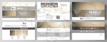 Business templates in HD format for presentation slides. Easy editable abstract vector layouts in flat design. Technology, science, medical concept. Golden dots and lines, cybernetic digital style. Li