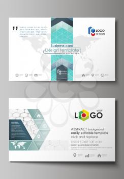 Business card templates. Easy editable layout, abstract vector design template. Chemistry pattern, hexagonal molecule structure on blue. Medicine, science and technology concept