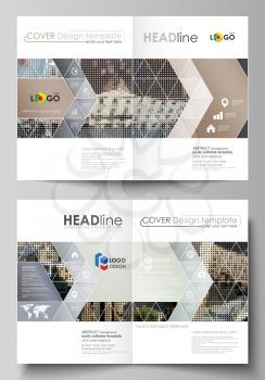 Business templates for bi fold brochure, magazine, flyer, booklet or annual report. Cover design template, easy editable vector, abstract flat layout in A4 size. Colorful background made of dotted tex