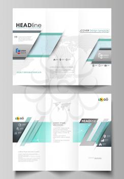 The minimalistic abstract vector illustration of the editable layout of two creative tri-fold brochure covers design business templates. Futuristic high tech background, dig data technology concept