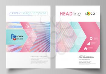 Business templates for brochure, magazine, flyer, booklet or annual report. Cover design template, easy editable vector, abstract flat layout in A4 size. Sweet pink and blue decoration, pretty romanti
