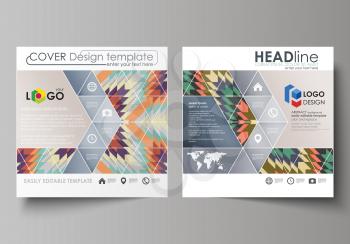 Business templates for square design brochure, magazine, flyer, booklet or annual report. Leaflet cover, abstract flat layout, easy editable vector. Tribal pattern, geometrical ornament in ethno syle,
