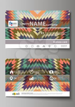 Business card templates. Easy editable layout, abstract vector design template. Tribal pattern, geometrical ornament in ethno syle, ethnic hipster backdrop, vintage fashion background