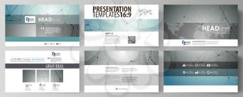 Business templates in HD format for presentation slides. Easy editable abstract vector layouts in flat design. Geometric background, connected line and dots. Molecular structure. Scientific, medical, 