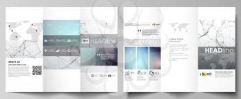Tri-fold brochure business templates on both sides. Easy editable abstract vector layout in flat design. Compounds lines and dots. Big data visualization in minimal style. Graphic communication backgr