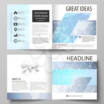 The vector illustration of the editable layout of two covers templates for square design bi fold brochure, magazine, flyer, booklet. Polygonal texture. Global connections, futuristic geometric concept