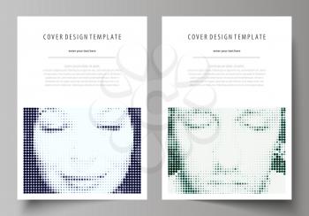 Business templates for brochure, magazine, flyer, booklet or annual report. Cover design template, easy editable vector, abstract flat layout in A4 size. Halftone dotted background, retro style grungy