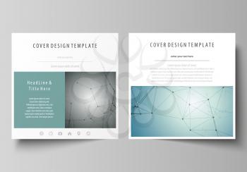 Business templates for square design brochure, magazine, flyer, booklet or annual report. Leaflet cover, abstract flat layout, easy editable vector. Geometric background, connected line and dots. Mole