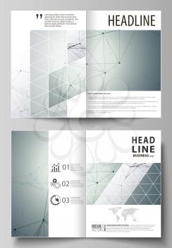 Business templates for bi fold brochure, magazine, flyer, booklet or annual report. Cover design template, easy editable vector, abstract flat layout in A4 size. Genetic and chemical compounds. Atom, 