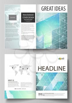 The vector illustration of the editable layout of two A4 format modern cover mockups design templates for brochure, flyer, booklet. Chemistry pattern, molecule structure, geometric design background