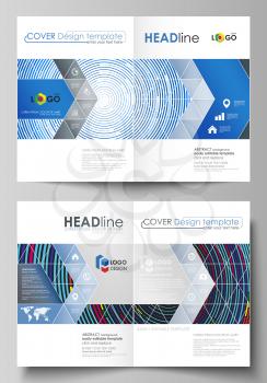 Business templates for bi fold brochure, magazine, flyer, booklet or annual report. Cover design template, easy editable vector, abstract flat layout in A4 size. Blue color background in minimalist st