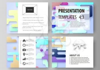 Set of business templates for presentation slides. Easy editable abstract vector layouts in flat design. Bright color lines and dots, colorful minimalist backdrop with geometric shapes forming beautif