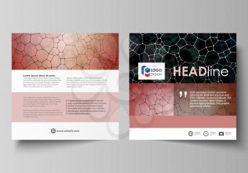 Business templates for square design brochure, magazine, flyer, booklet or annual report. Leaflet cover, abstract flat layout, easy editable vector. Chemistry pattern, molecular texture, polygonal mol