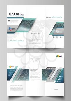 Tri-fold brochure business templates on both sides. Easy editable abstract vector layout in flat design. Technology background in geometric style made from circles