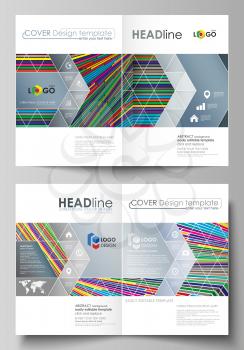 Business templates for bi fold brochure, magazine, flyer, booklet or annual report. Cover design template, easy editable vector, abstract flat layout in A4 size. Bright color lines, colorful style wit