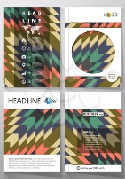 Business templates for brochure, magazine, flyer, booklet or annual report. Cover design template, easy editable vector, abstract flat layout in A4 size. Tribal pattern, geometrical ornament in ethno 