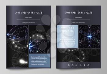 Business templates for brochure, magazine, flyer, booklet or annual report. Cover design template, easy editable vector, abstract flat layout in A4 size. Sacred geometry, glowing geometrical ornament.
