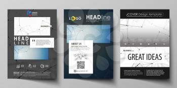 Business templates for brochure, magazine, flyer, booklet or annual report. Cover design template, easy editable vector, abstract flat layout in A4 size. Geometric blue color background, molecule stru