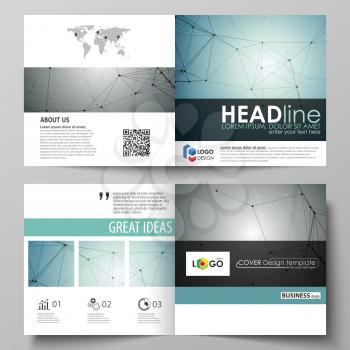 Business templates for square design bi fold brochure, magazine, flyer, booklet or annual report. Leaflet cover, abstract flat layout, easy editable vector. Geometric background, connected line and do