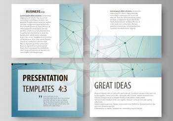 Set of business templates for presentation slides. Easy editable abstract vector layouts in flat design. Geometric background, connected line and dots. Molecular structure. Scientific, medical, techno