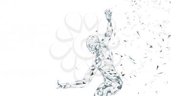 Conceptual abstract man ready to fight. Connected lines, dots, triangles, particles isolated on white. Artificial intelligence concept. High technology vector, digital background. 3D render vector illustration.