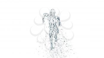 Conceptual abstract running man. Runner with connected lines, dots, triangles, particles on white background. Artificial intelligence, digital sport concept. High technology vector digital background. 3D render vector illustration