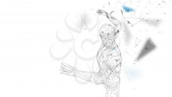 Conceptual abstract man is doing powerful punch. Connected lines, dots, triangles, particles. Artificial intelligence concept. High technology vector, digital background. 3D render vector illustration.