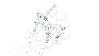 Conceptual abstract man is soaring in air. Connected lines, dots, triangles, particles isolated on white. Artificial intelligence concept. High technology vector, digital background. 3D render vector.