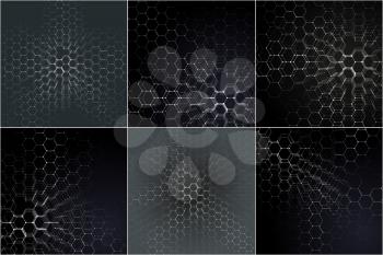 Chemistry 3D patterns, hexagonal molecule structure on black, scientific medical research. Medicine, science and technology concept. Motion design. Geometric abstract background