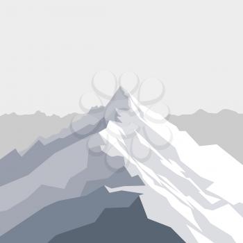 Vector illustration of mountains landscape with peak. Mountaineering and traveling, sport, vacation and outdoor recreation concept. Abstract geometric background for web, presentations or prints