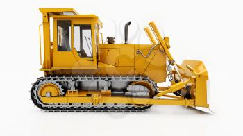 Heavy crawler bulldozer isolated on a light background with shadow
