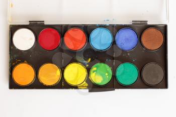 Closeup of water-color paint-box