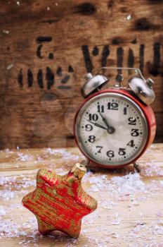 Christmas decoration clock and toys in vintage style