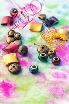 Beads,thread,wire and tools for needlework in  variety of styles
