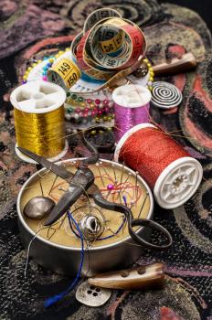 set beads,thread and bobbins for needlework