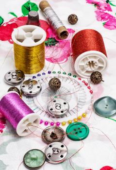 set beads,thread and bobbins for needlework