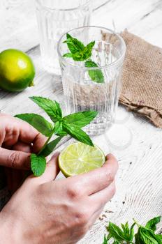 lime fruit,water, and peppermint
