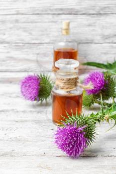 Glass vial with therapeutic drug of the flowering milk Thistle