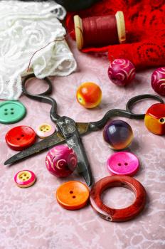 Accessories for handmade.Buttons,beads and lace decorations for crafts