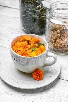 Herbal medicinal tea of marigold flowers as a cold remedy
