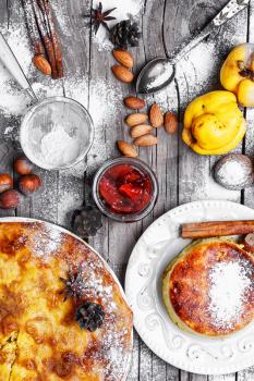 Rustic pie with quince and jam with spices