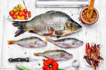 Delicious fresh fish with aromatic spices and vegetables