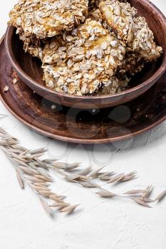 oatmeal cookies on clay dish of homemade bakery