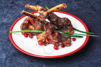 fragrant roast of lamb chops on the plate